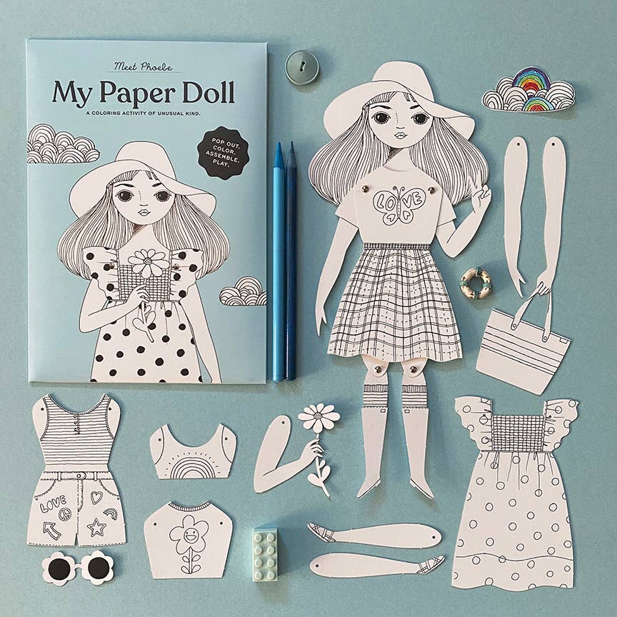 Phoebe Paper Doll Kit for Coloring and Assembly | Of Unusual Kind