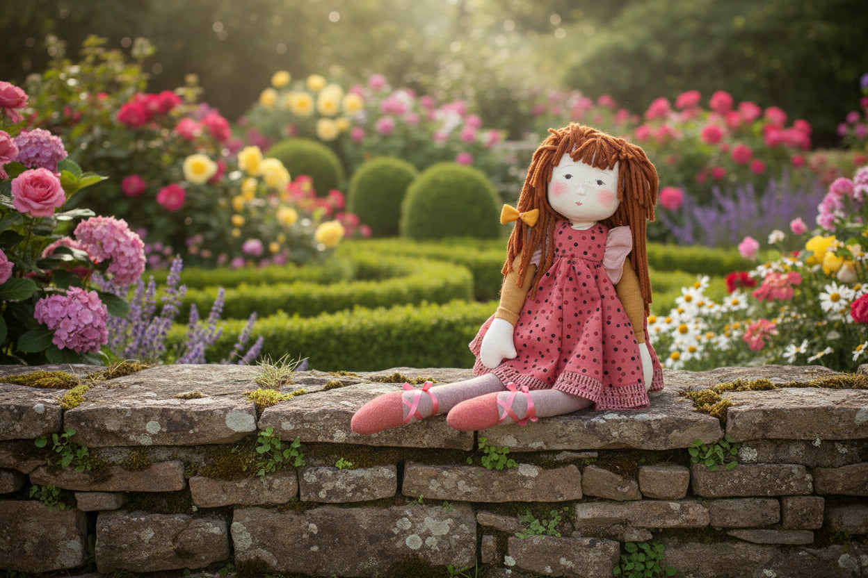 Anemone Rosalies doll sitting by Moulin Roty