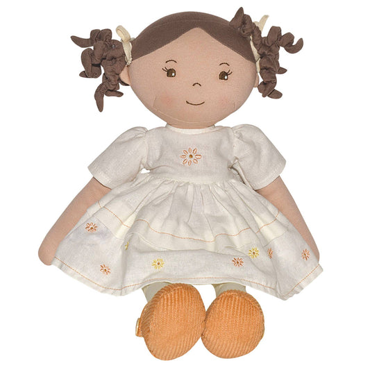 Tikiri Toys LLC - Cecilia Dk. Brown Hair in Cream Linen Dress with Display Box