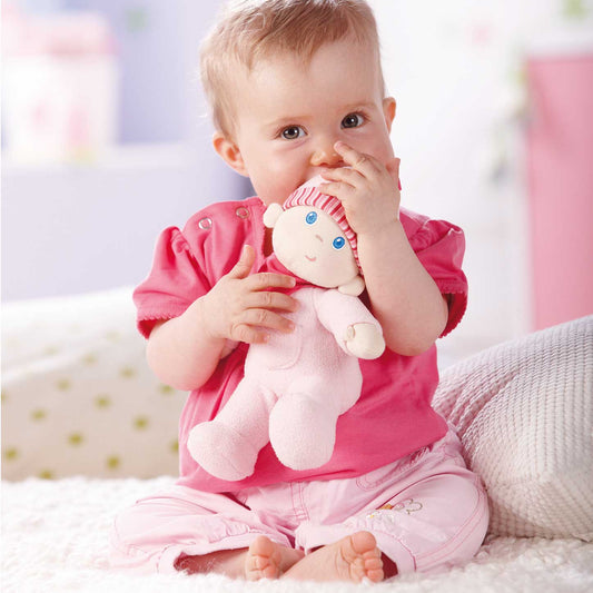 My First Snug Up Luisa baby doll back view by HABA USA