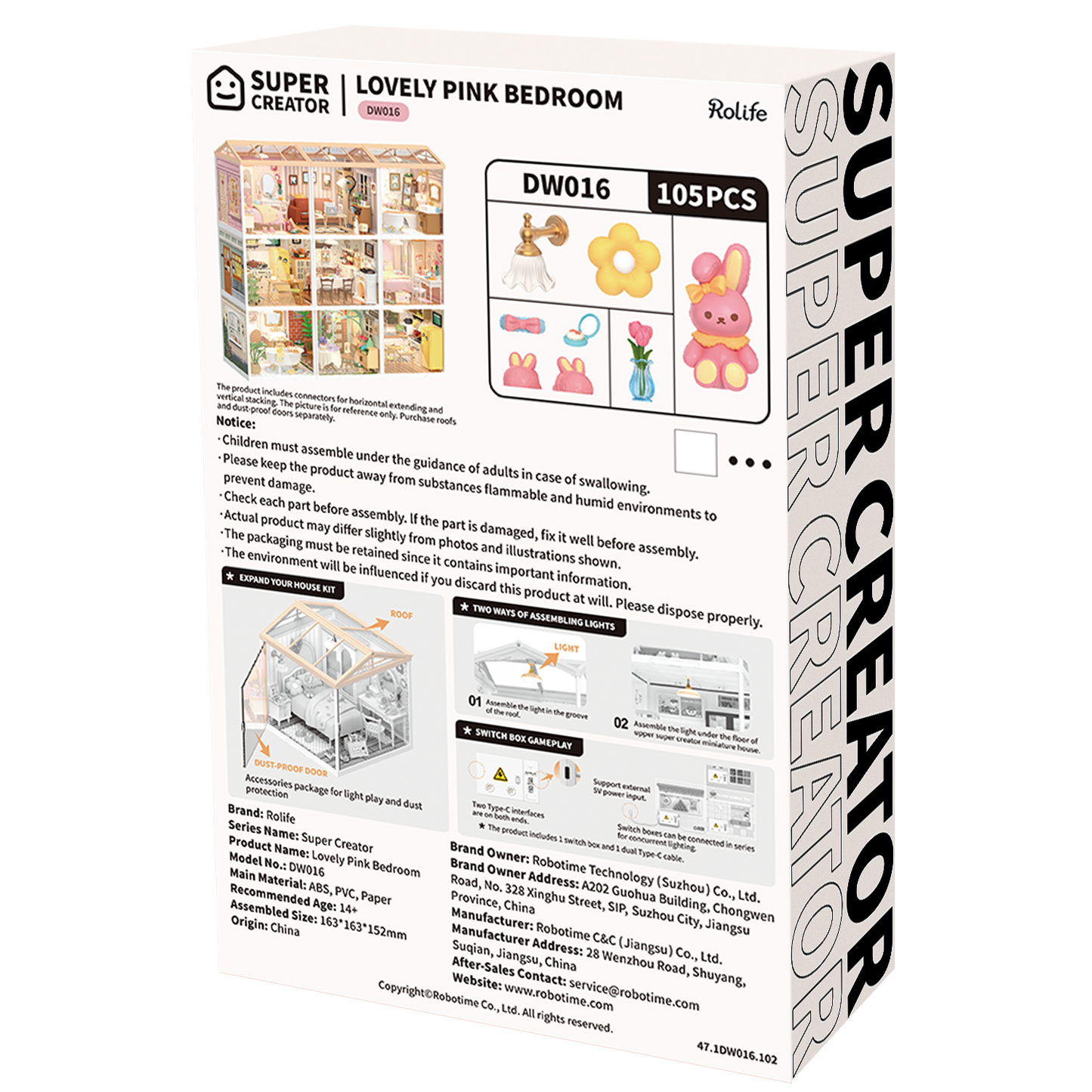 Lovely Pink Bedroom DIY Miniature House Kit | Robotime