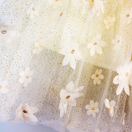 Beige floral mesh midi tutu back view by Doe a Dear