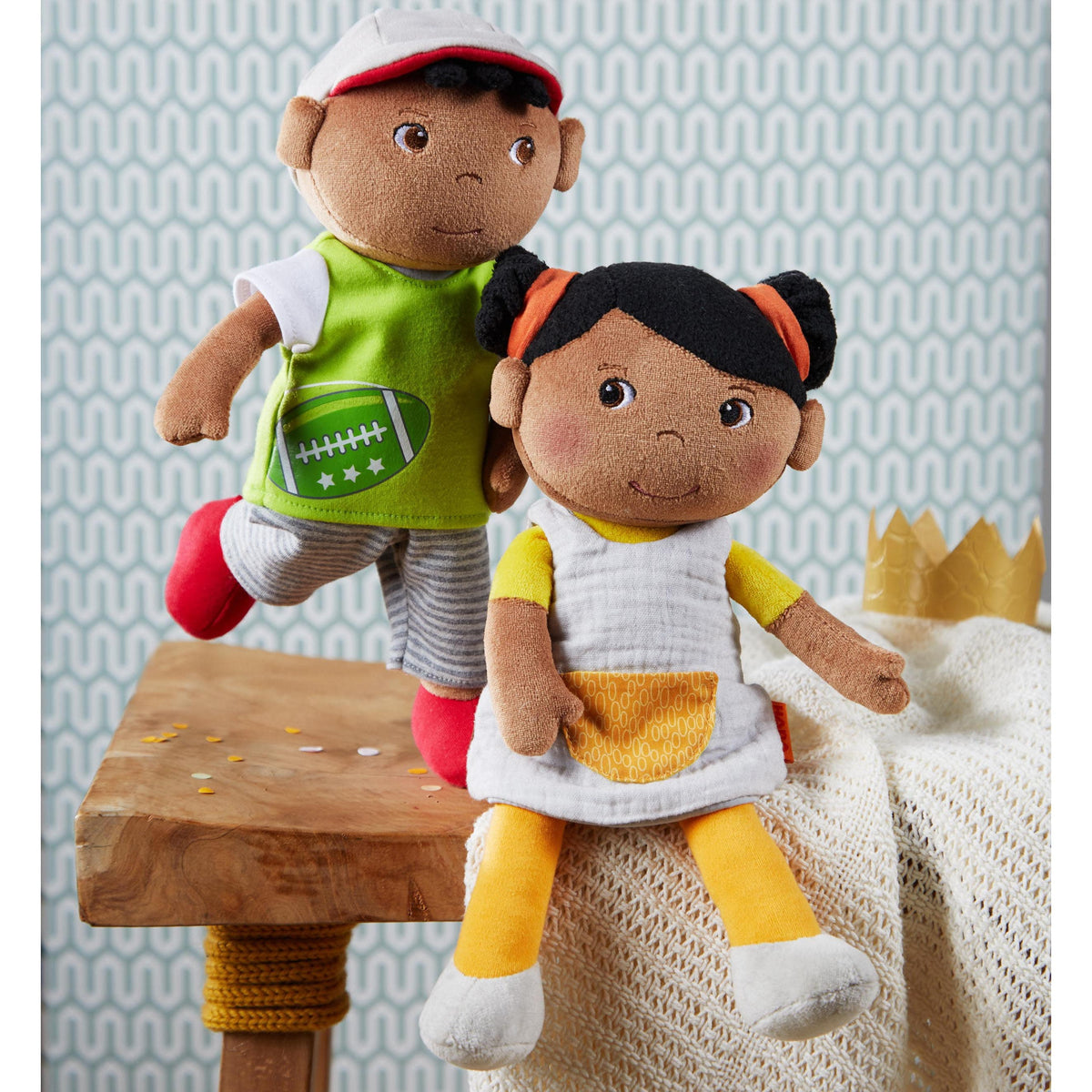 Snug Up Mason soft doll sitting by HABA USA