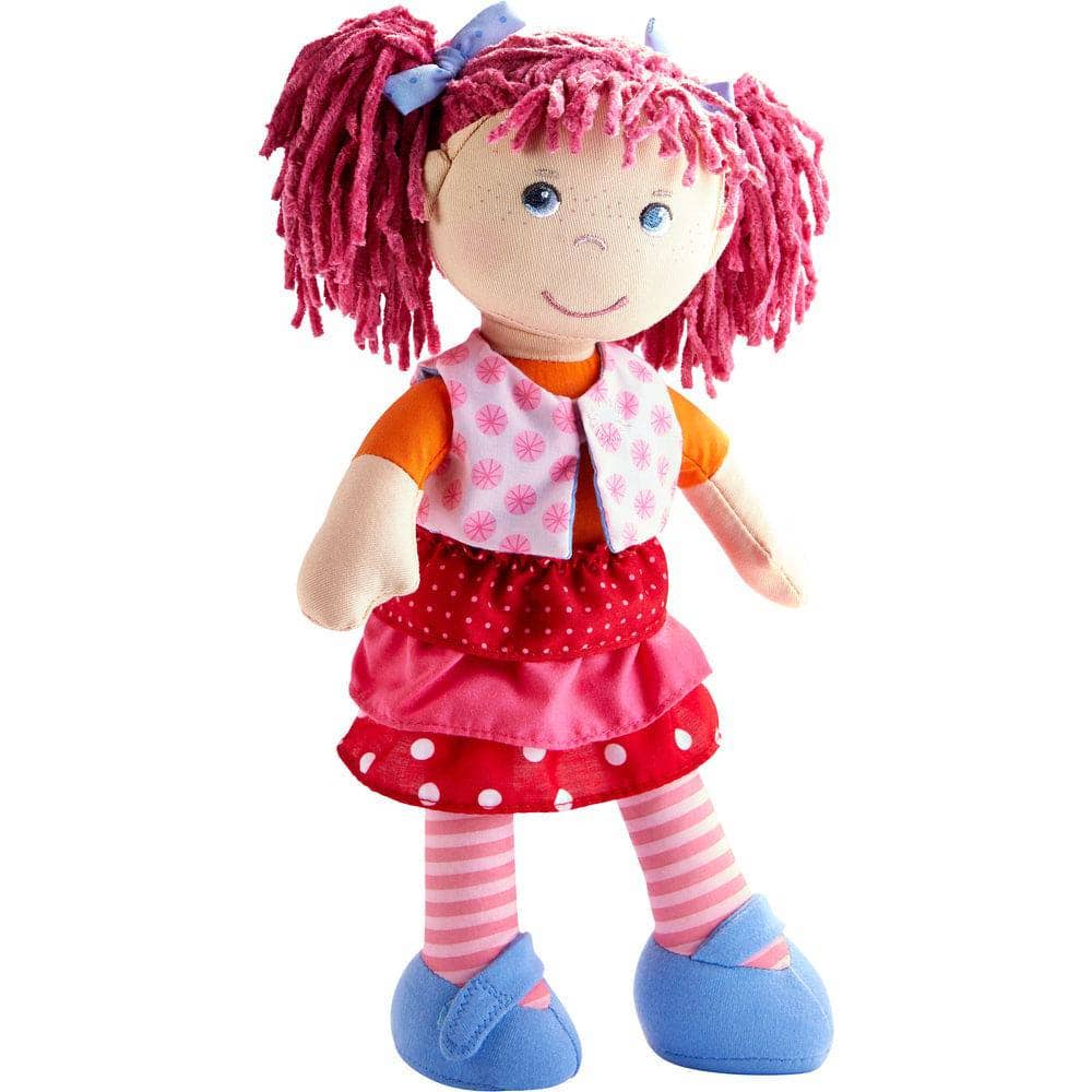 Cecilia doll dark brown hair cream linen dress by Tikiri Toys