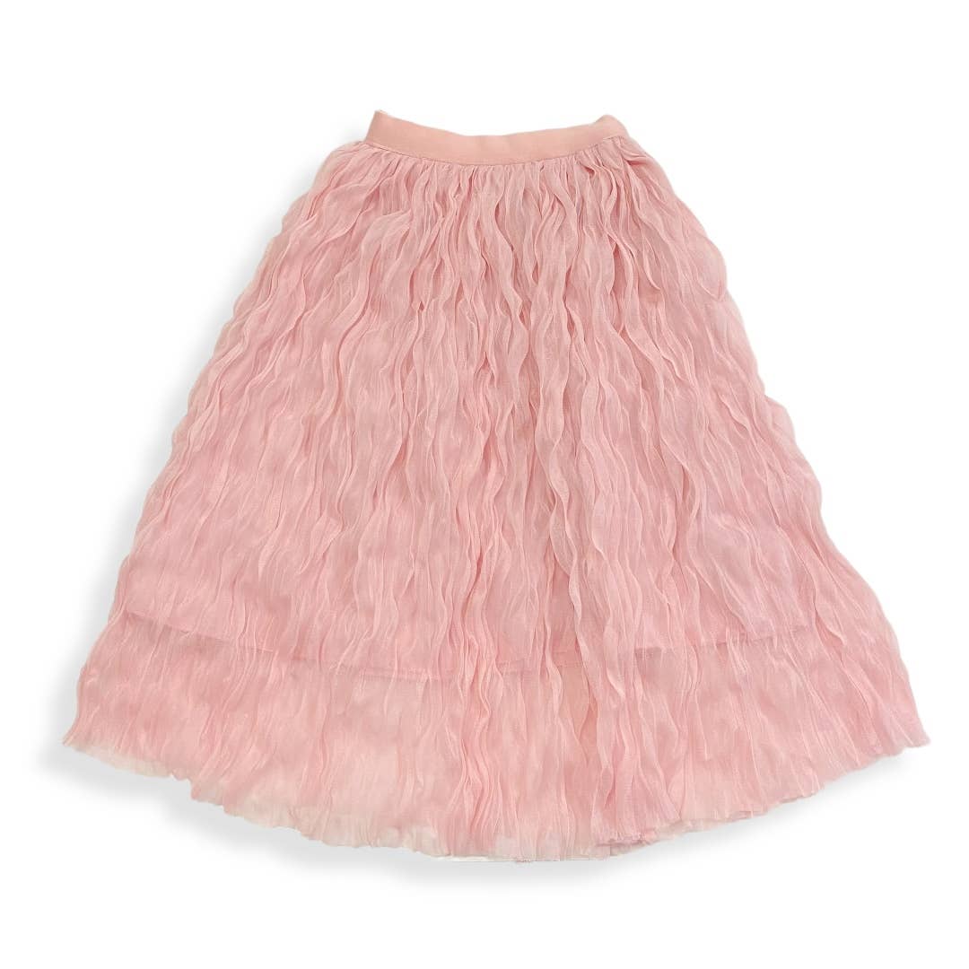 Pink wavy mesh midi skirt full view by Doe a Dear