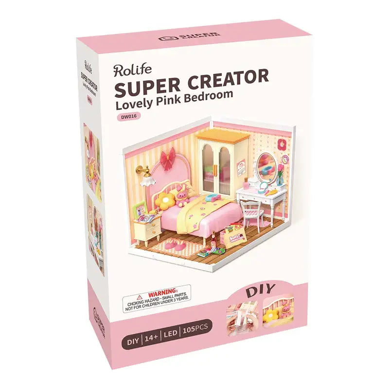 Lovely Pink Bedroom DIY Miniature House Kit | Robotime