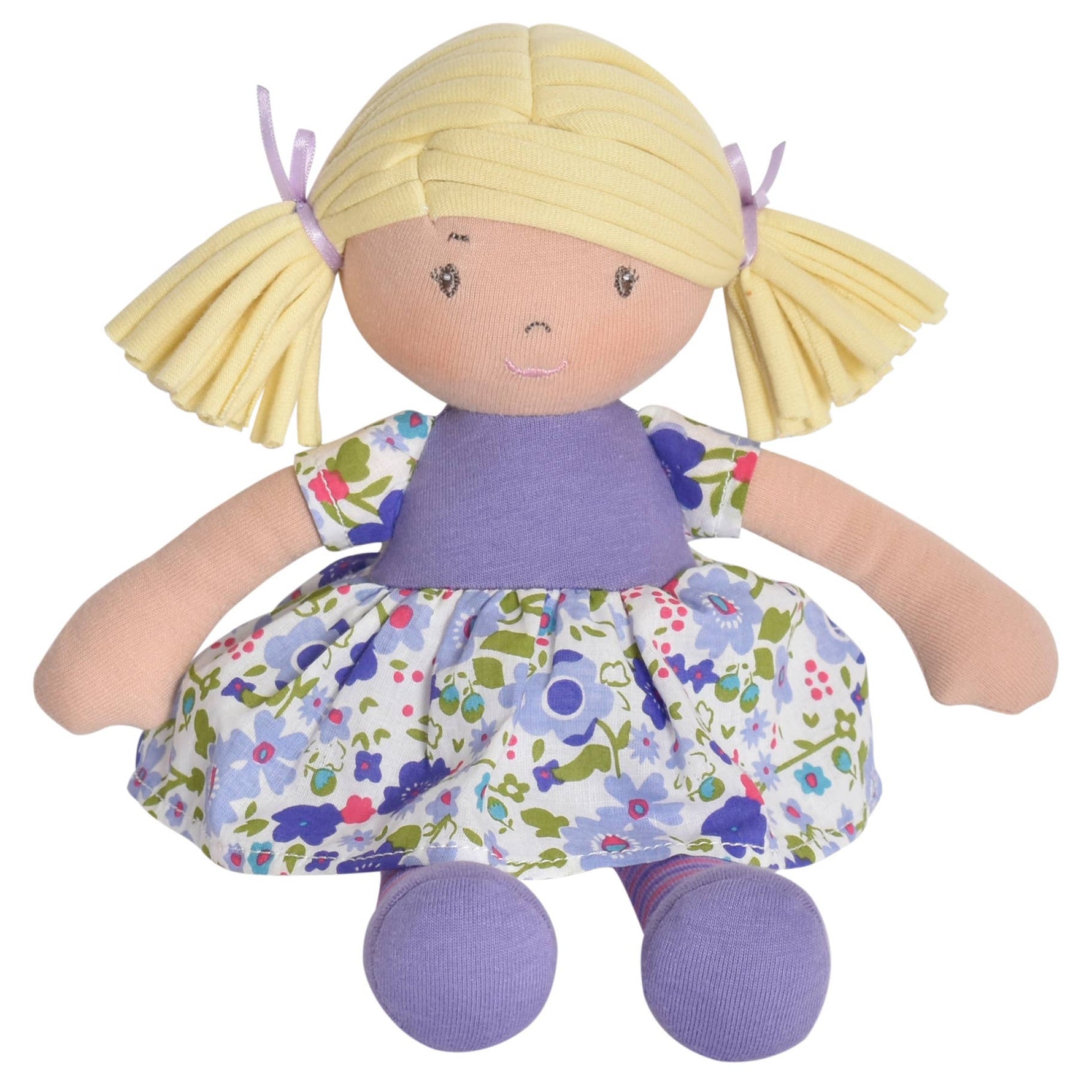 Lil'l Peggy soft doll blonde hair lilac pink dress by Tikiri Toys