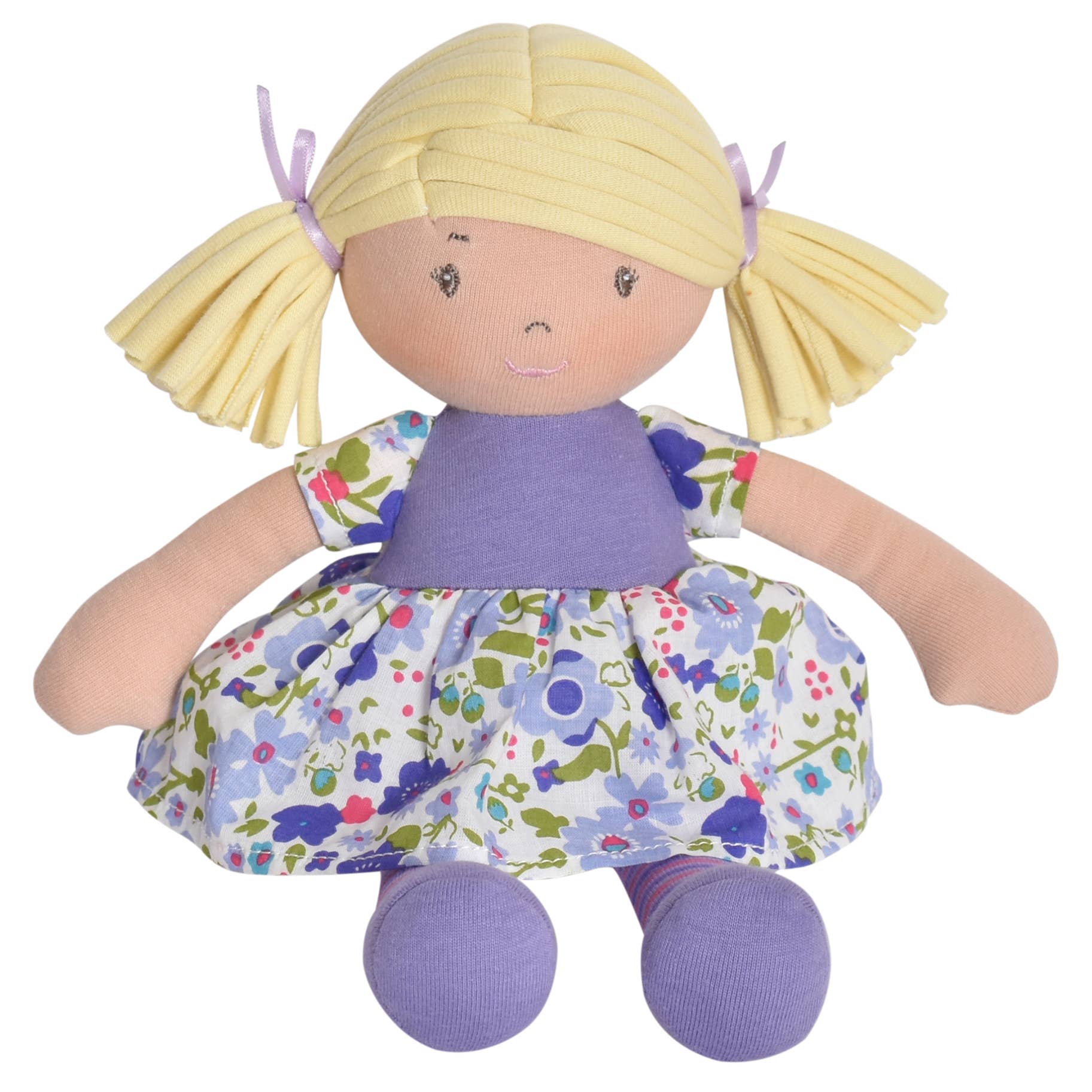 Lil'l Peggy soft doll blonde hair lilac pink dress by Tikiri Toys