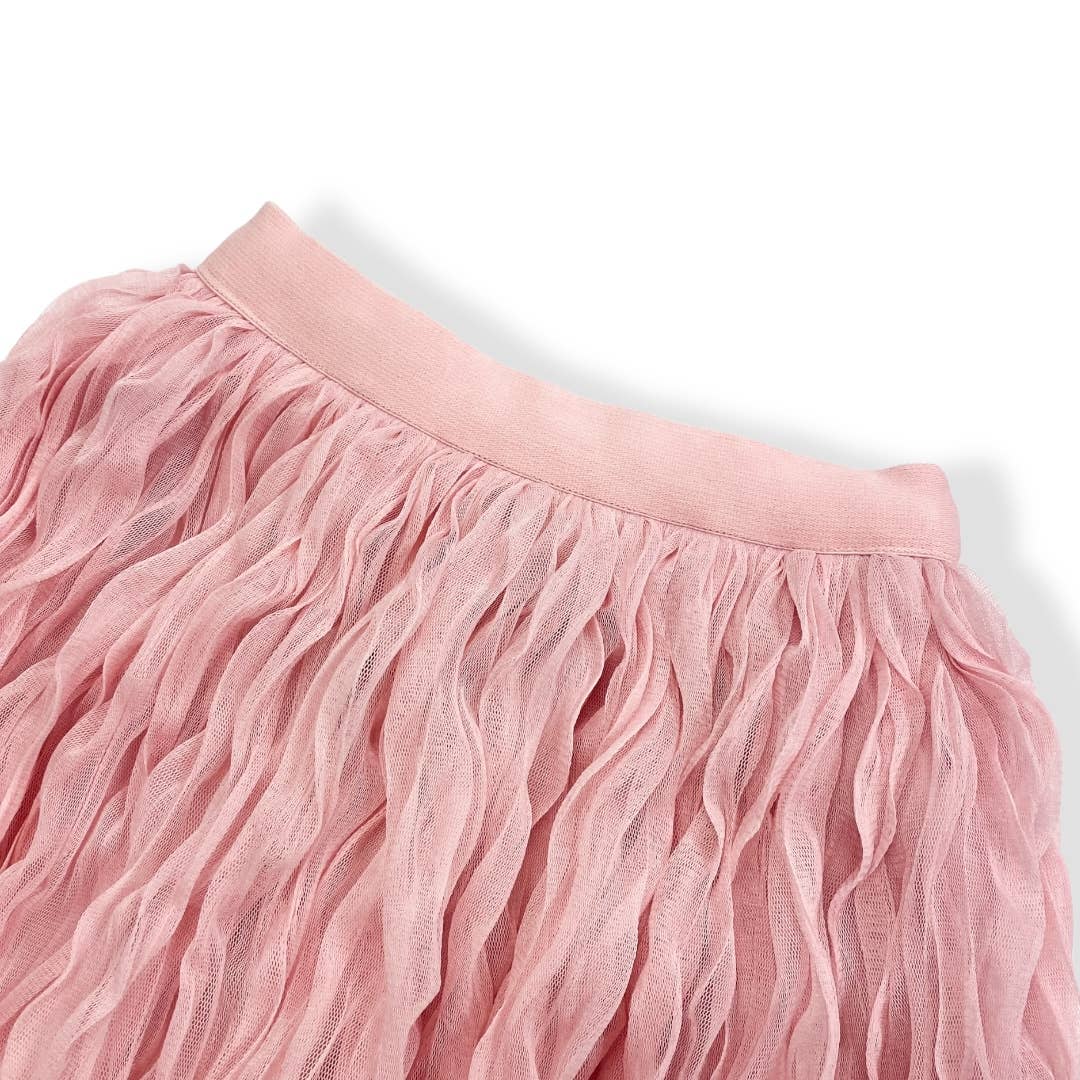 Pink wavy mesh midi skirt back view by Doe a Dear
