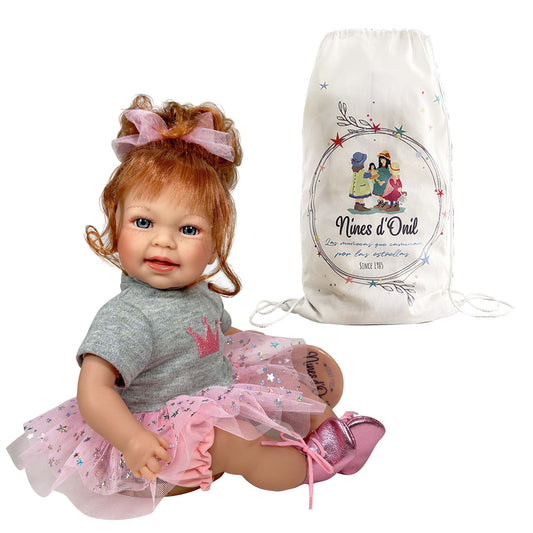 Nines Artesanals d'Onil Dolls | Little Susi Glitter Red Hair Doll w/ backpack | Handmade in Spain
