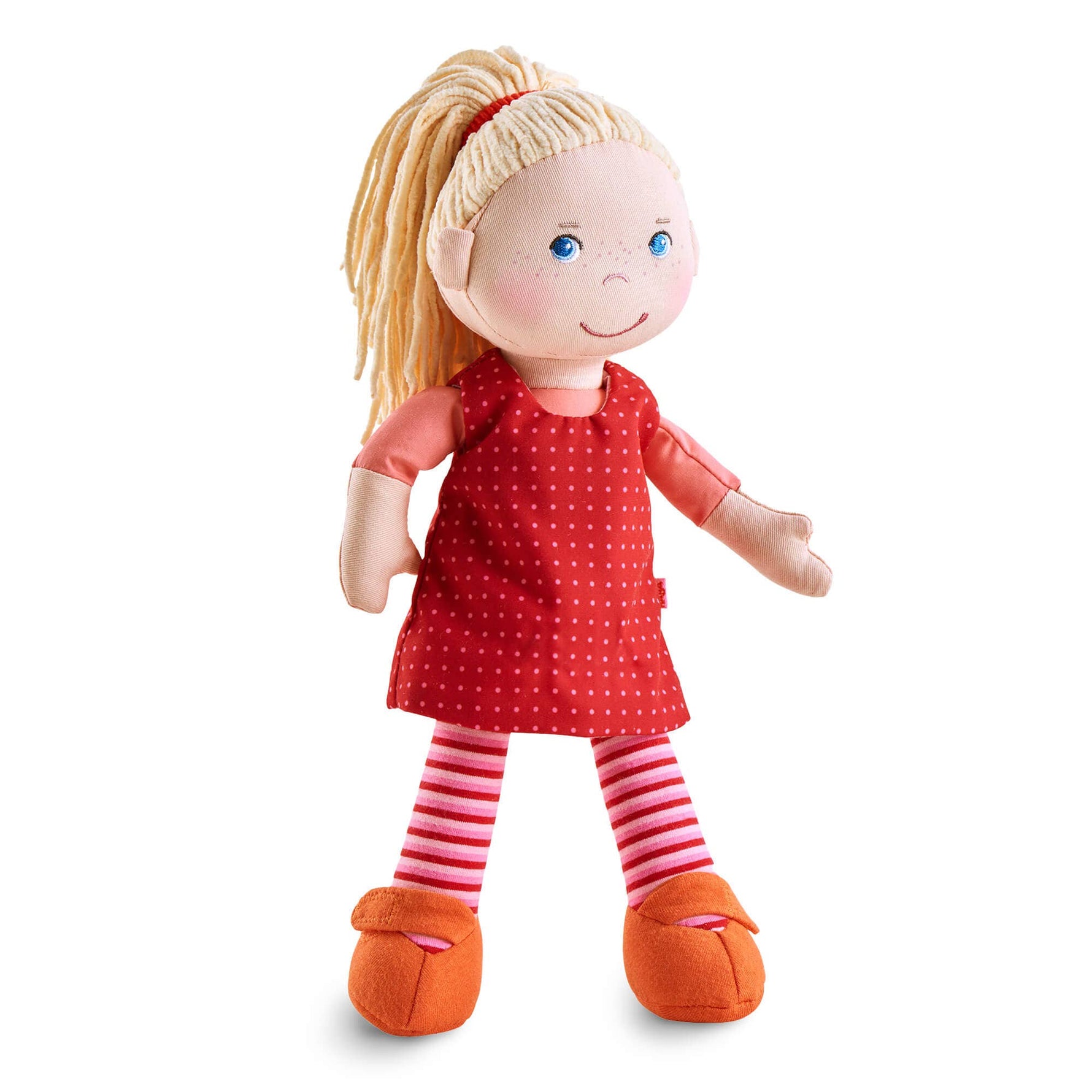 Annelie soft doll 12" blonde hair red dress by HABA USA