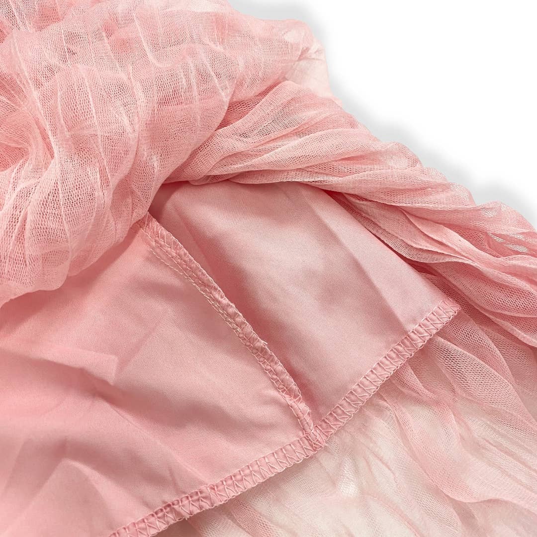 Pink wavy mesh midi skirt detail by Doe a Dear