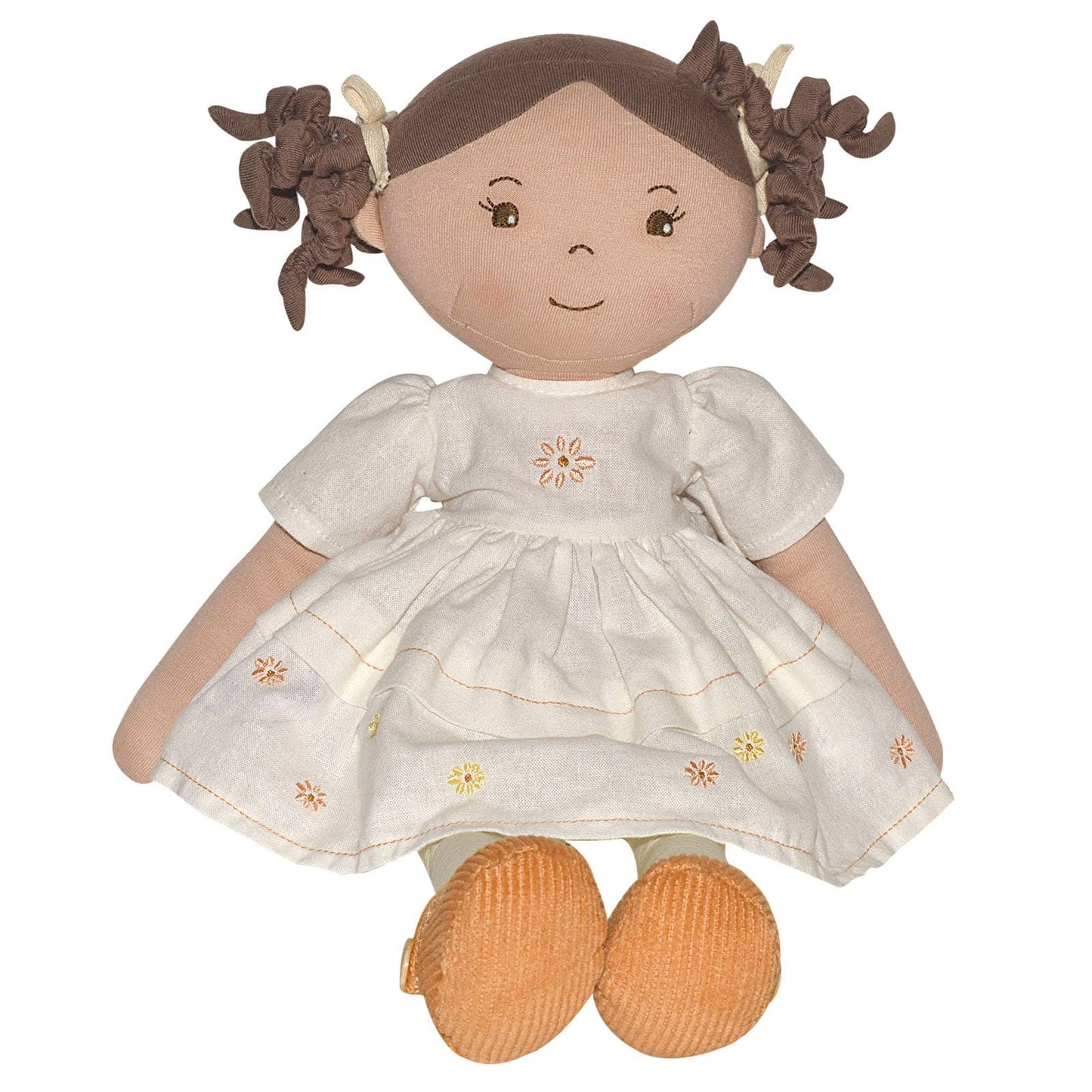 Tikiri Toys LLC - Cecilia Dk. Brown Hair in Cream Linen Dress with Display Box