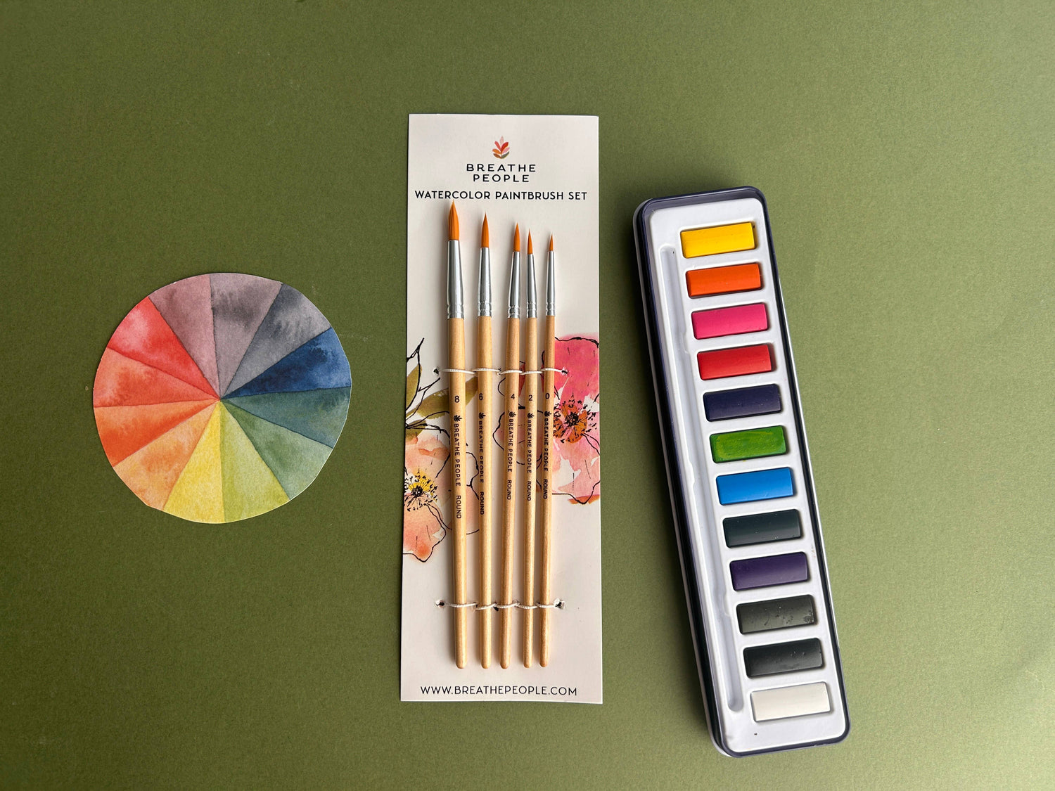 5-Piece Round Watercolor Brush Set, Full Range, Sizes 0-8 | Breathe People