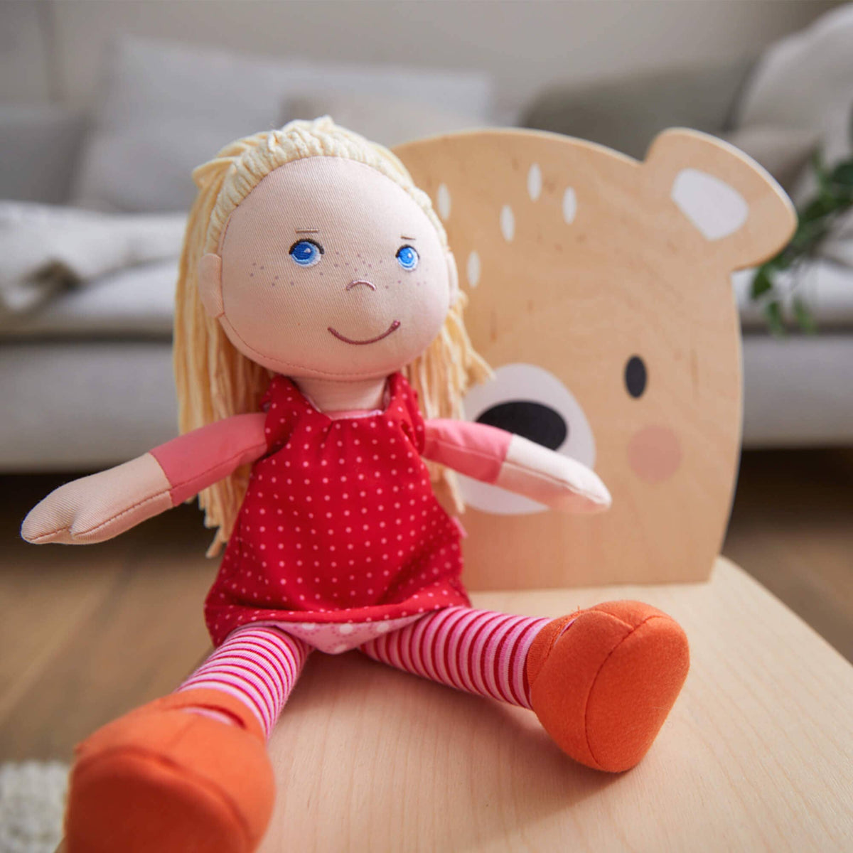 Annelie soft doll side view by HABA USA