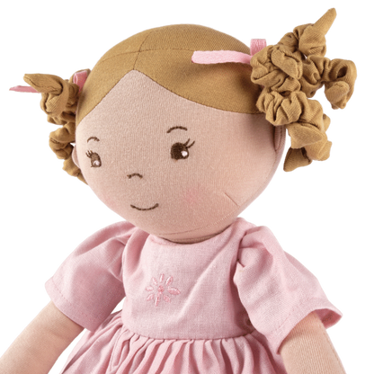 Tikiri Toys LLC - Amelia Lt. Brown Hair Doll in Pink Linen Dress w/Display Box