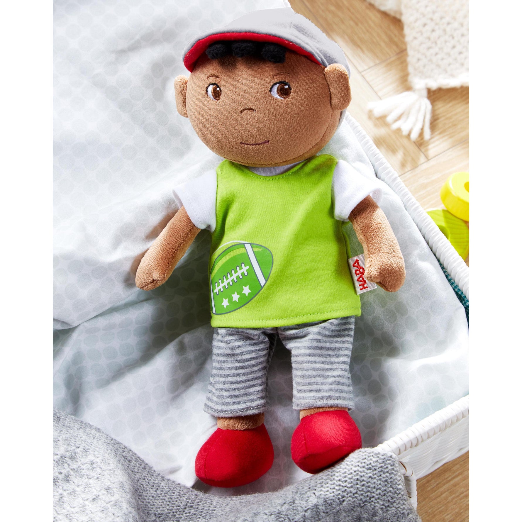 Snug Up Mason soft doll side view by HABA USA