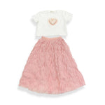 Pink wavy mesh midi skirt twirl view by Doe a Dear