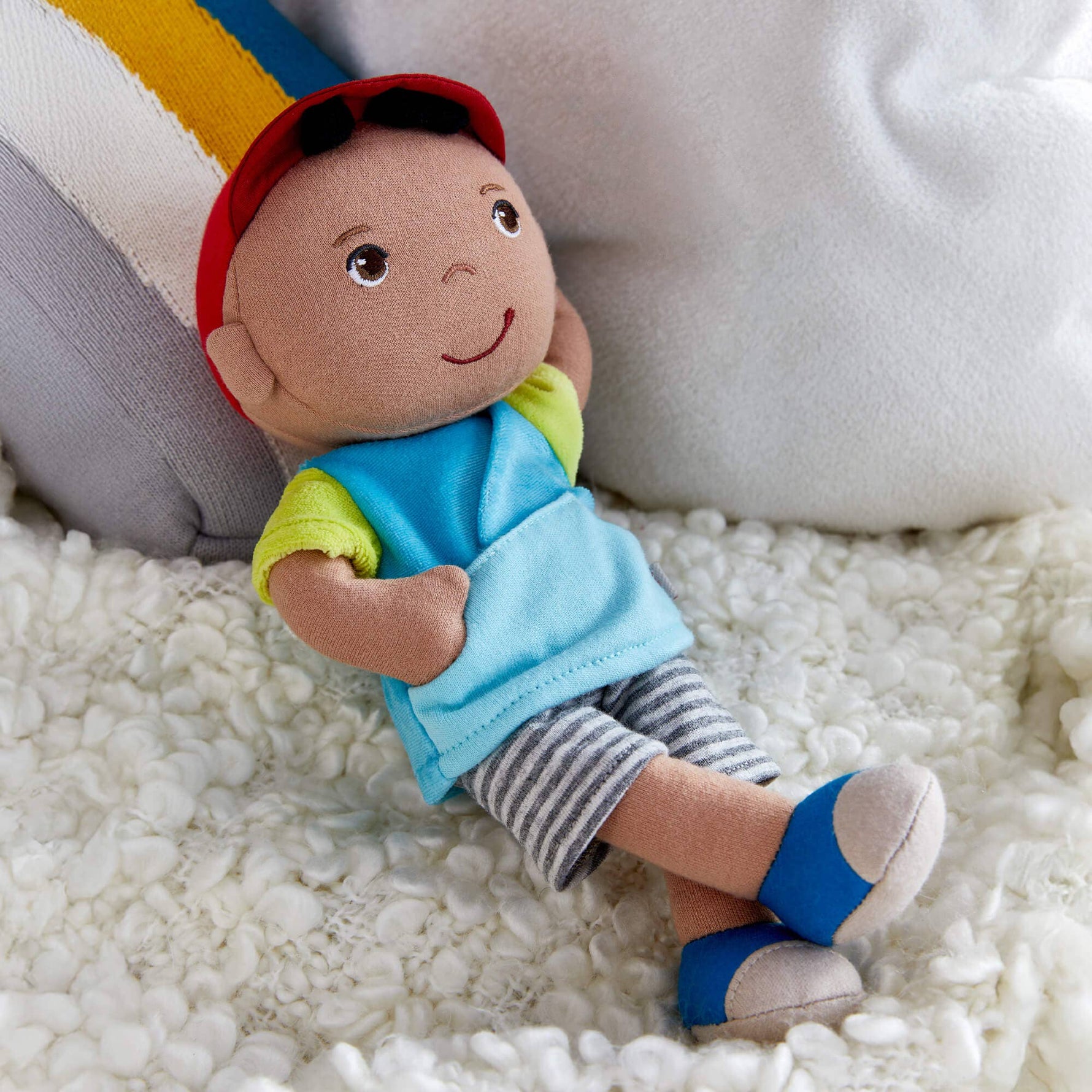 Snug Up Gabriel soft doll back view by HABA USA