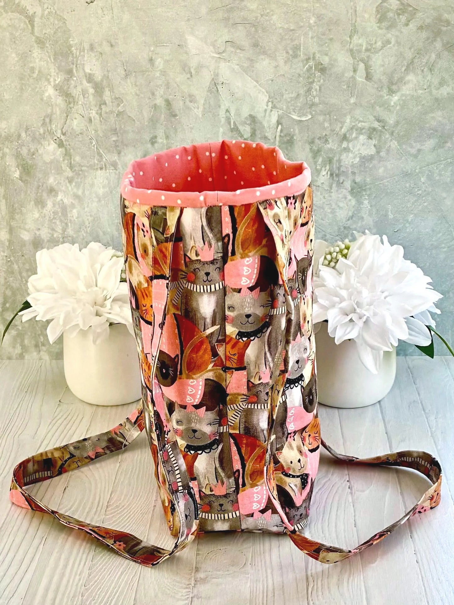 Handmade Cat Print Shoulder Bag- Cat Print Tote for Toys and Plushies