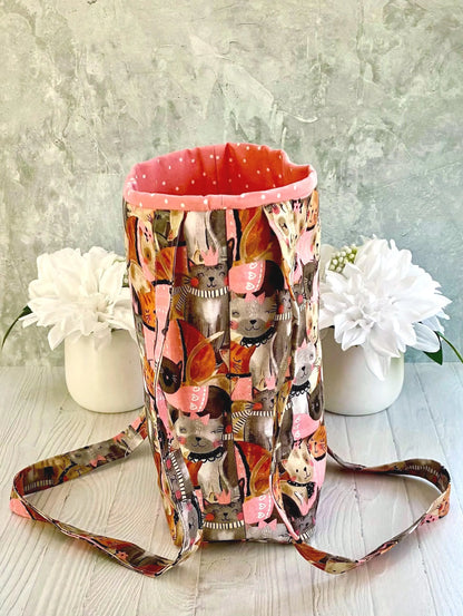 Handmade Cat Print Shoulder Bag- Cat Print Tote for Toys and Plushies