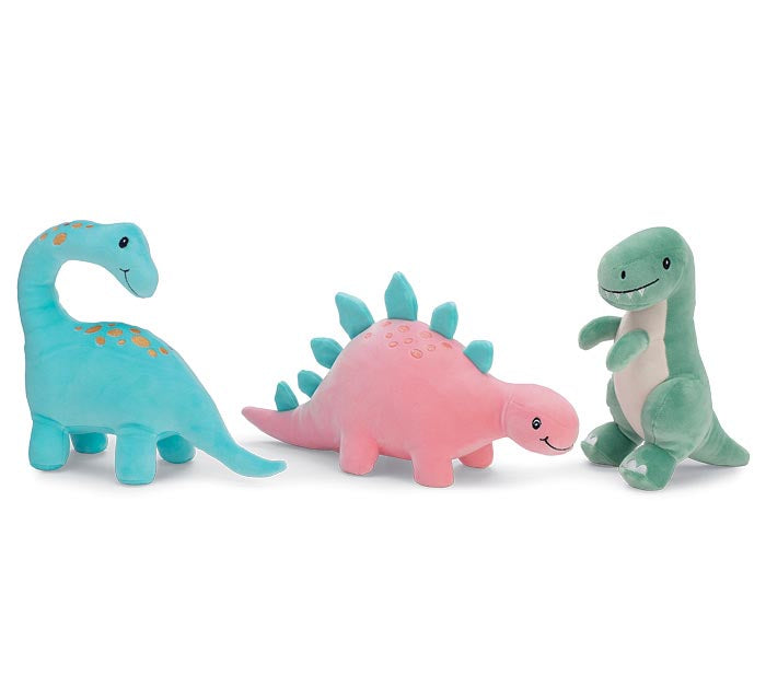 Dinosaur plush set pink stegosaurus green T-Rex teal brachiosaurus