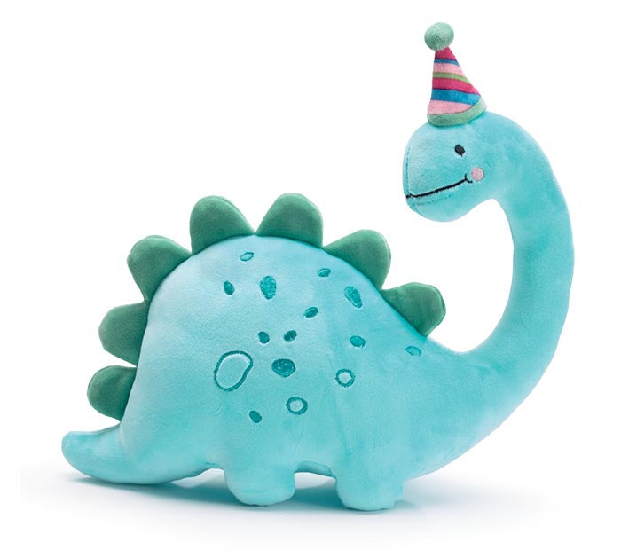 Birthday dinosaur plush with party hat