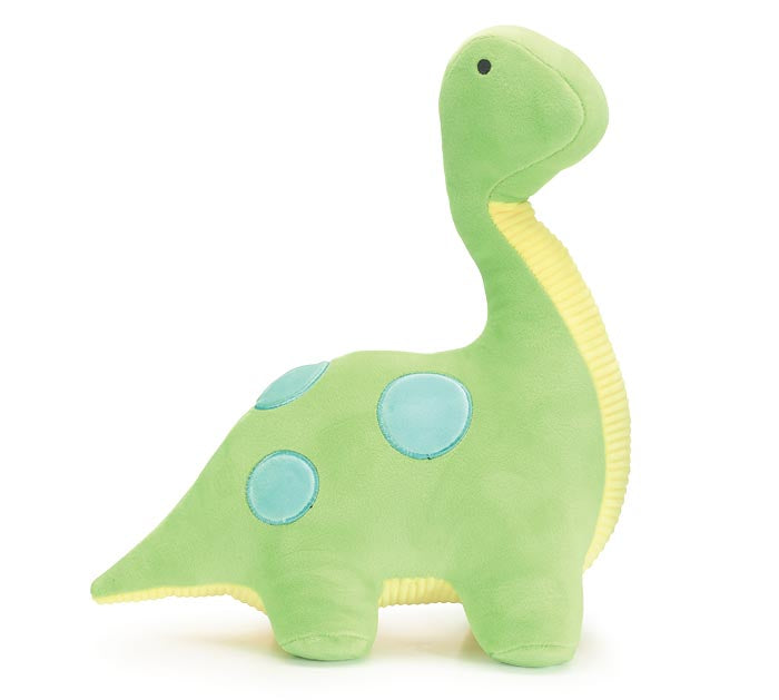 Green dinosaur plush with teal spots