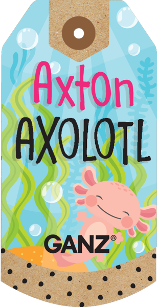Axton axolotl plush tag by GANZ