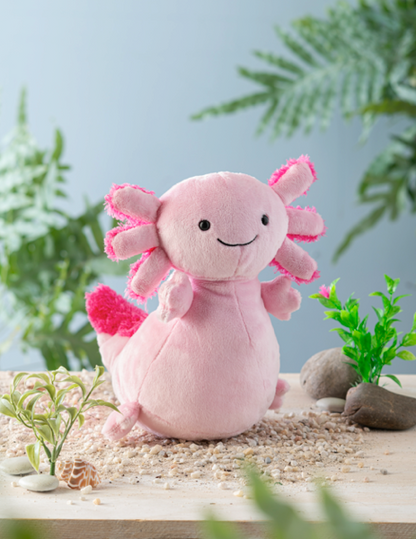 Axton axolotl plush styled by GANZ