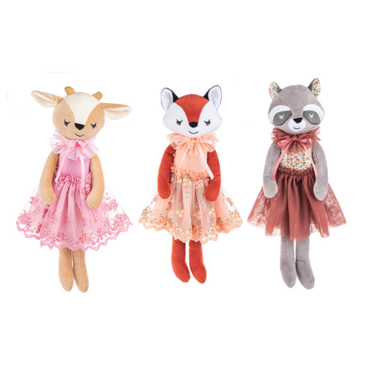15" Blossom Bow Woodland Plush- Fawn, Fox and Raccoon