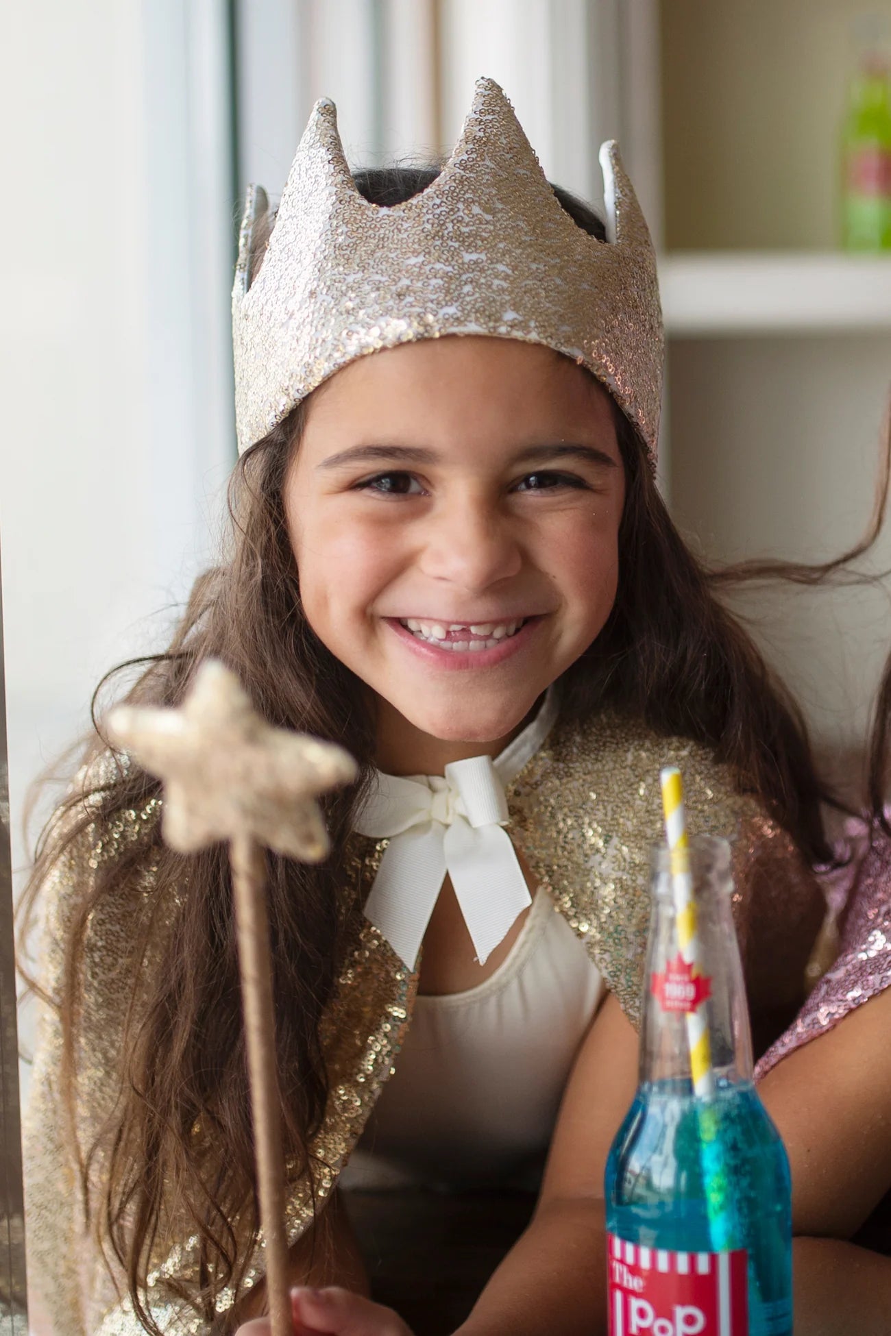Gracious gold sequins crown side view by Great Pretenders