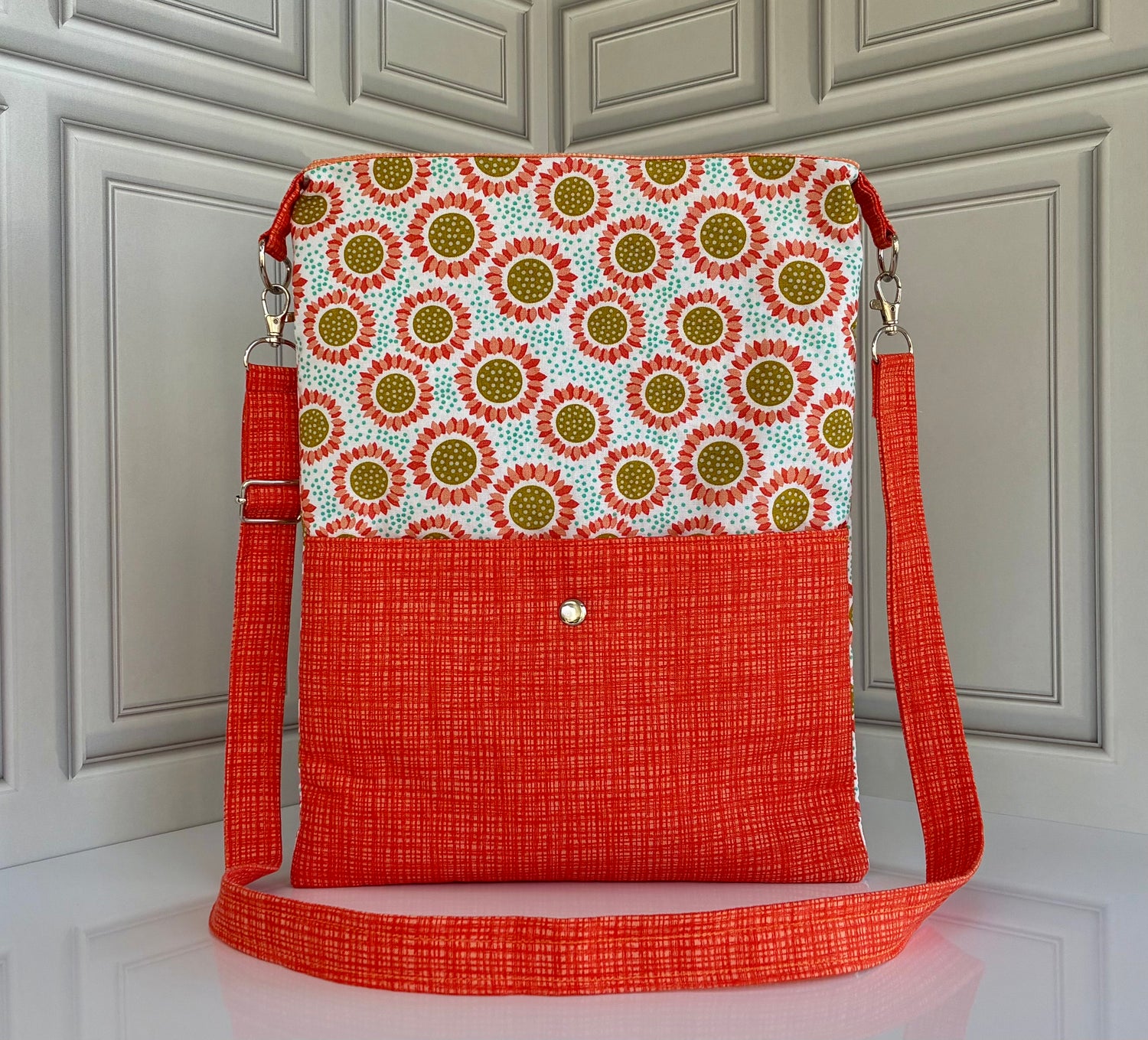Handmade sunflower print crossbody shoulder bag