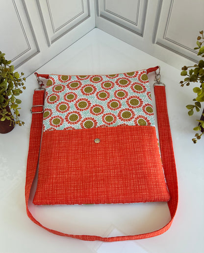 Handmade Cotton Crossbody with Sunflower Print- Sunflower Shoulder Bag