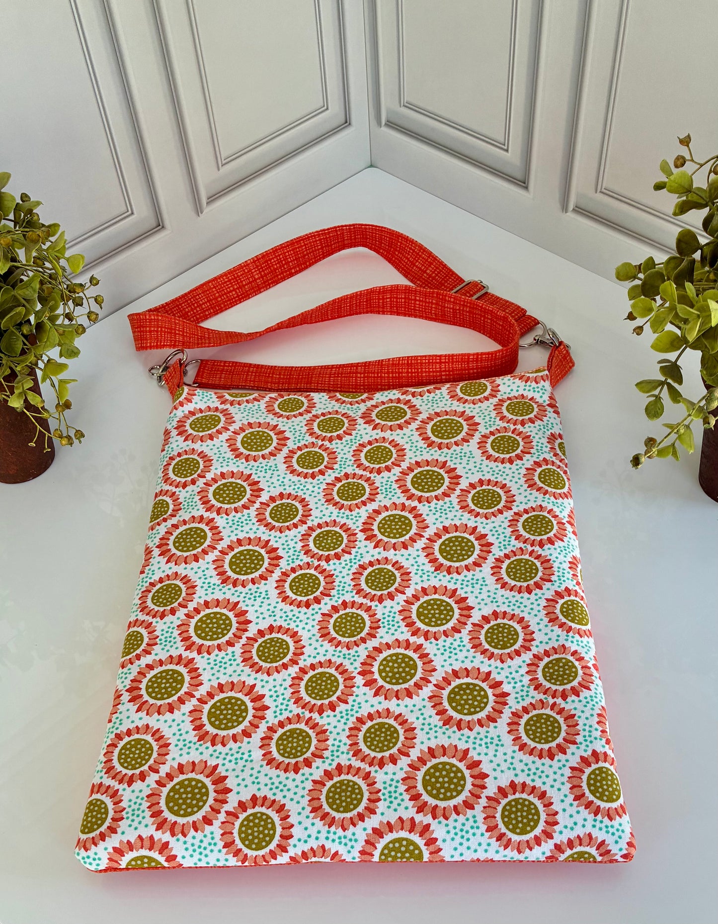 Handmade Cotton Crossbody with Sunflower Print- Sunflower Shoulder Bag