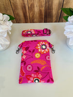 Handmade bright pink quilted crossbody bag back view