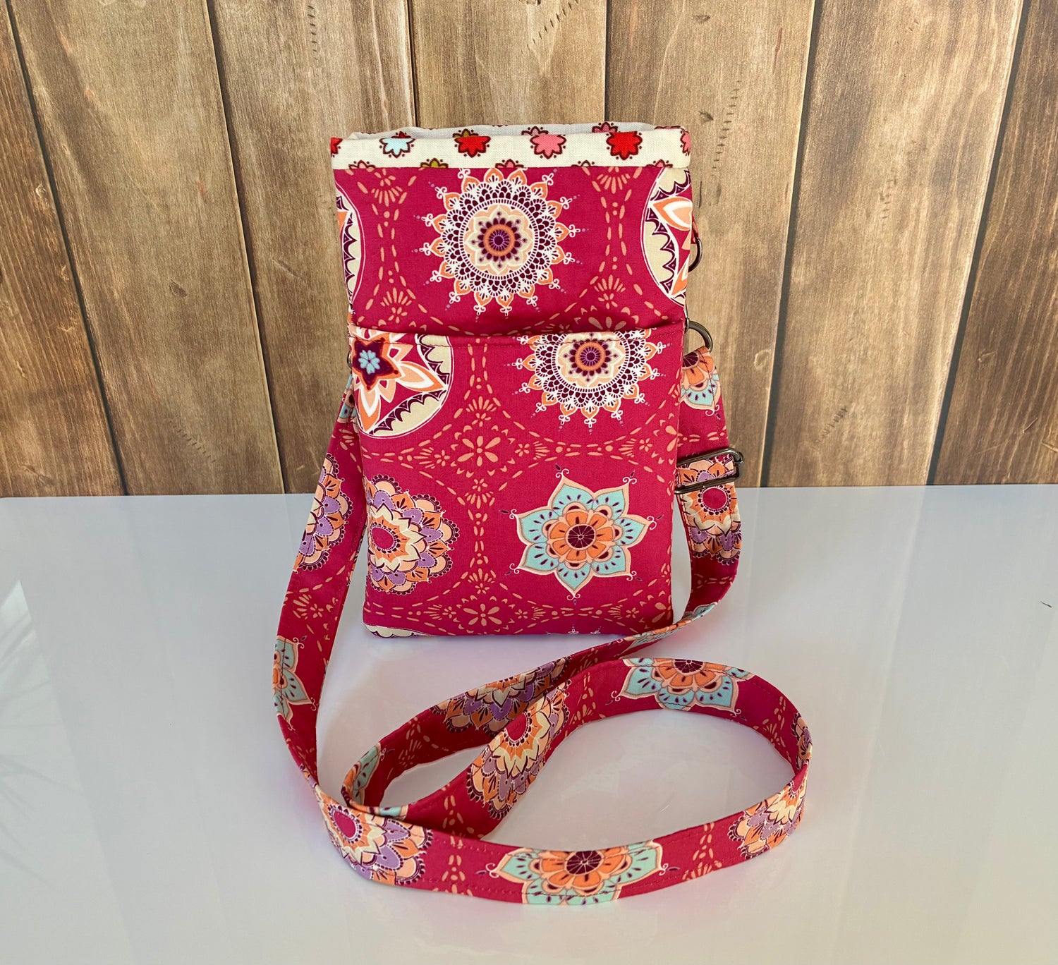 Handmade colorful floral crossbody phone bag