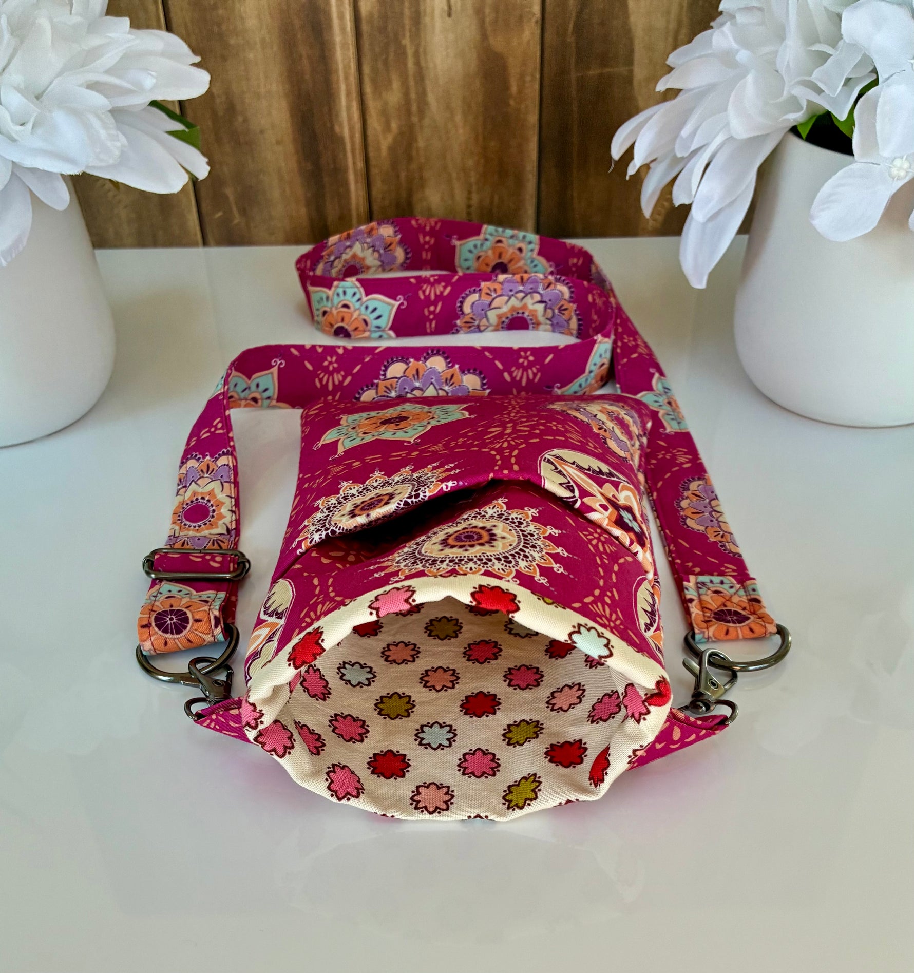 Handmade colorful crossbody bag back view