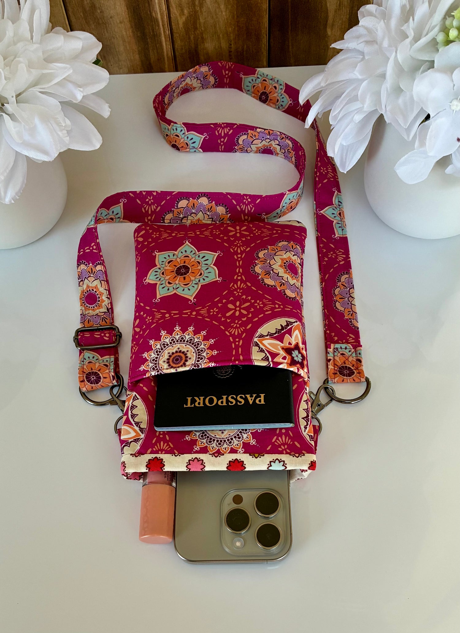 Handmade colorful crossbody bag side view