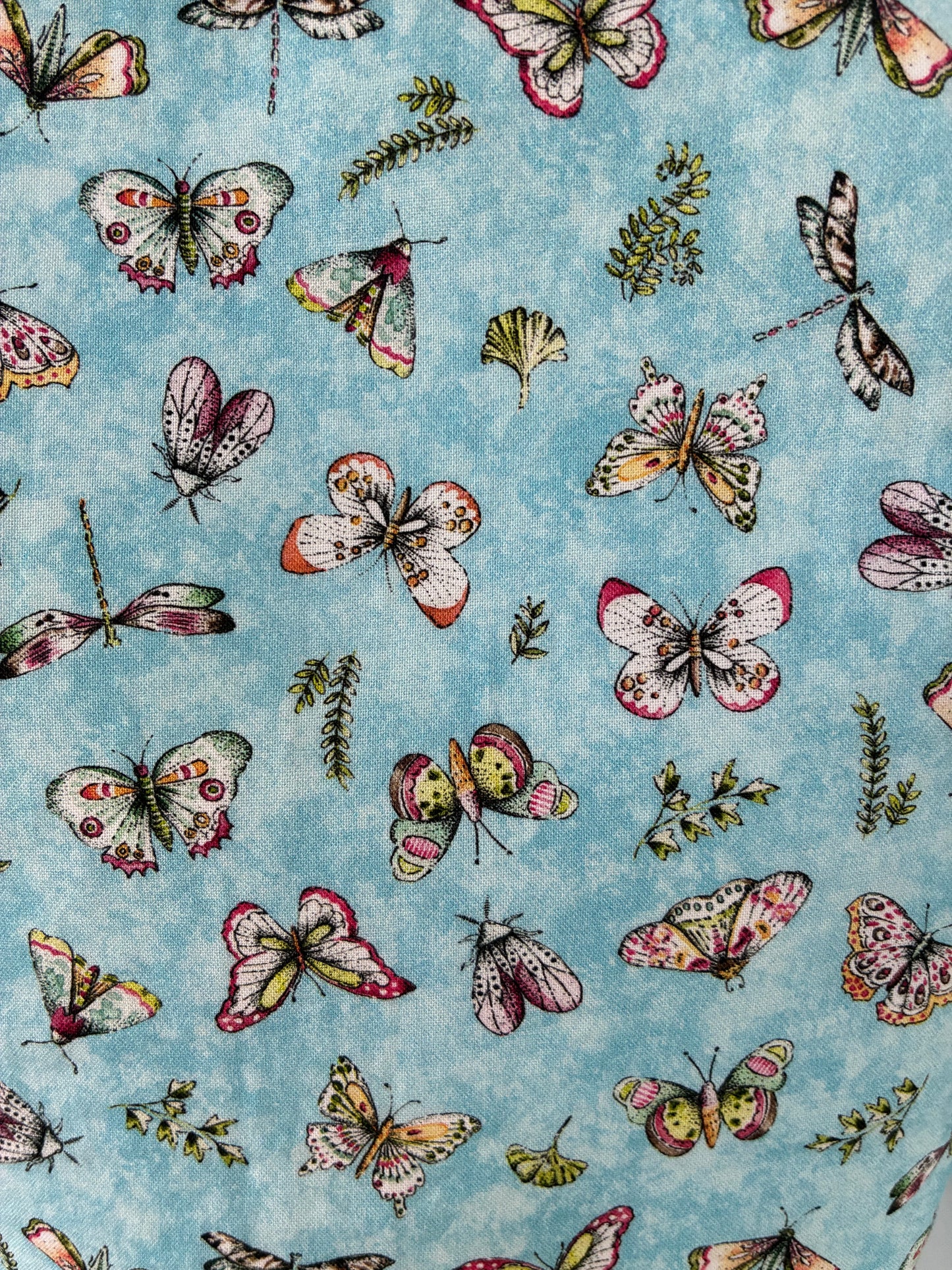 Handmade butterfly print tote bag close-up
