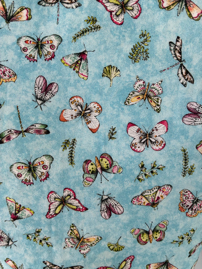 Handmade butterfly print tote bag close-up