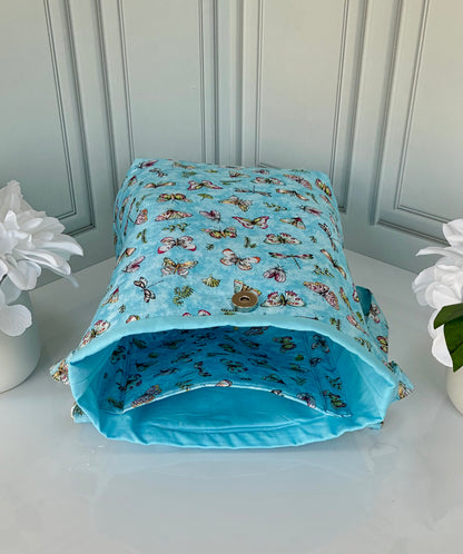 Handmade butterfly print tote bag interior