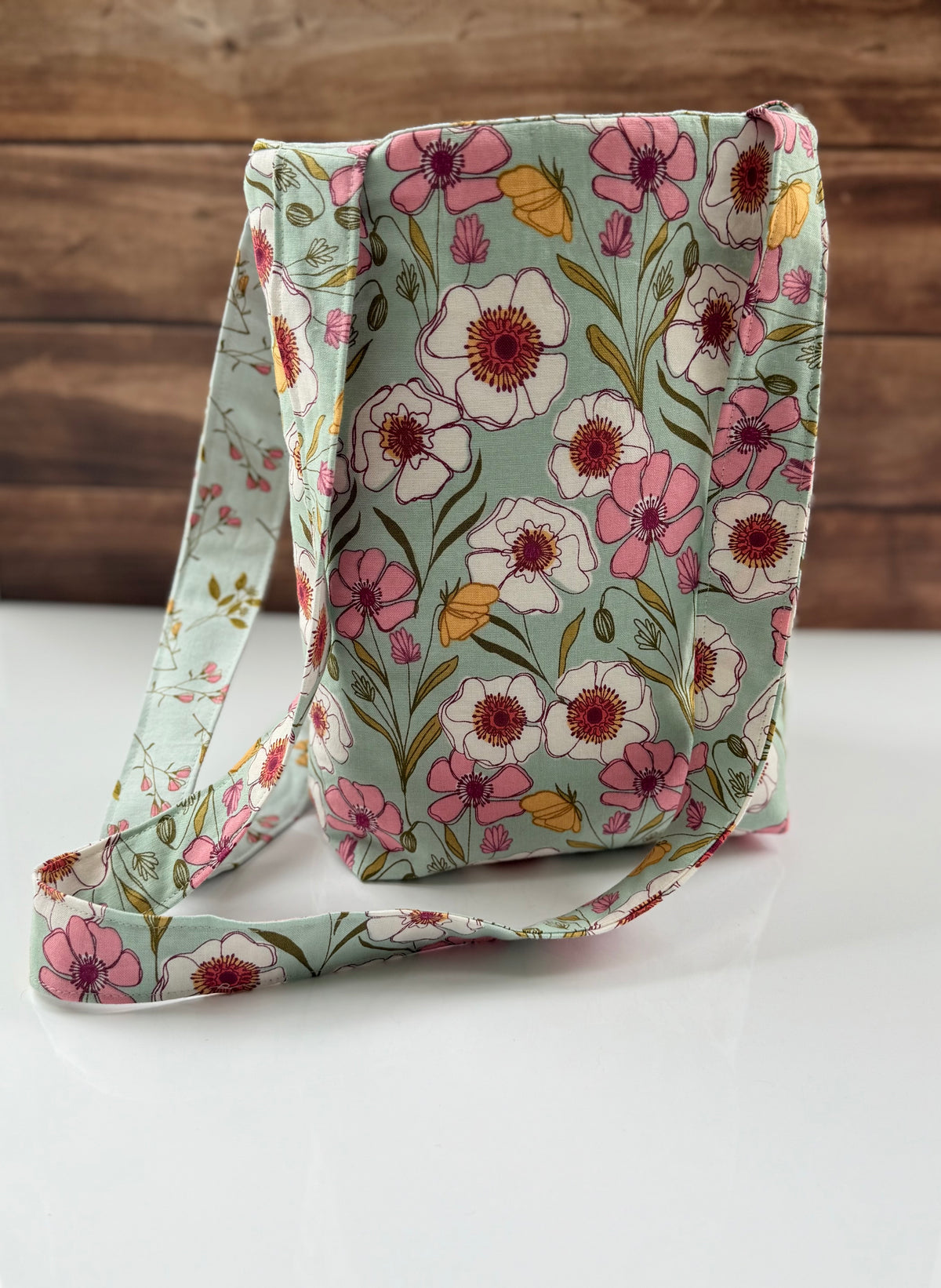 Handmade colorful shoulder bag close-up