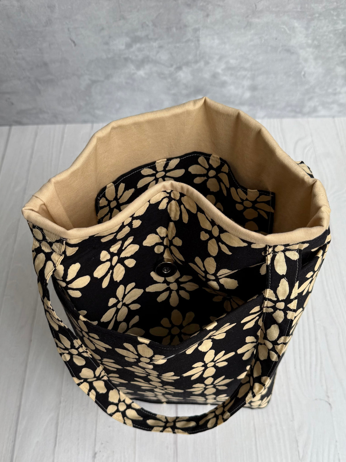 Handmade black and tan shoulder bag upscale tote