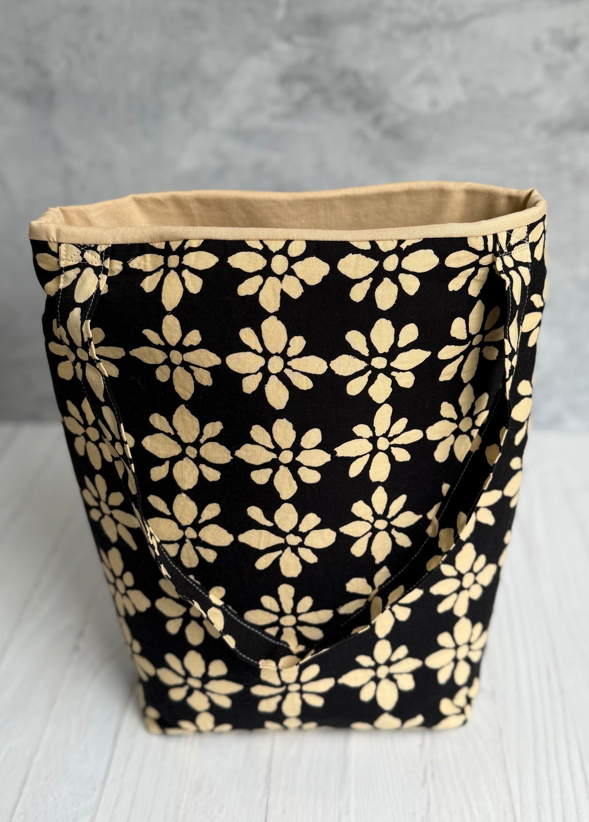 Handmade black and tan shoulder bag upscale tote