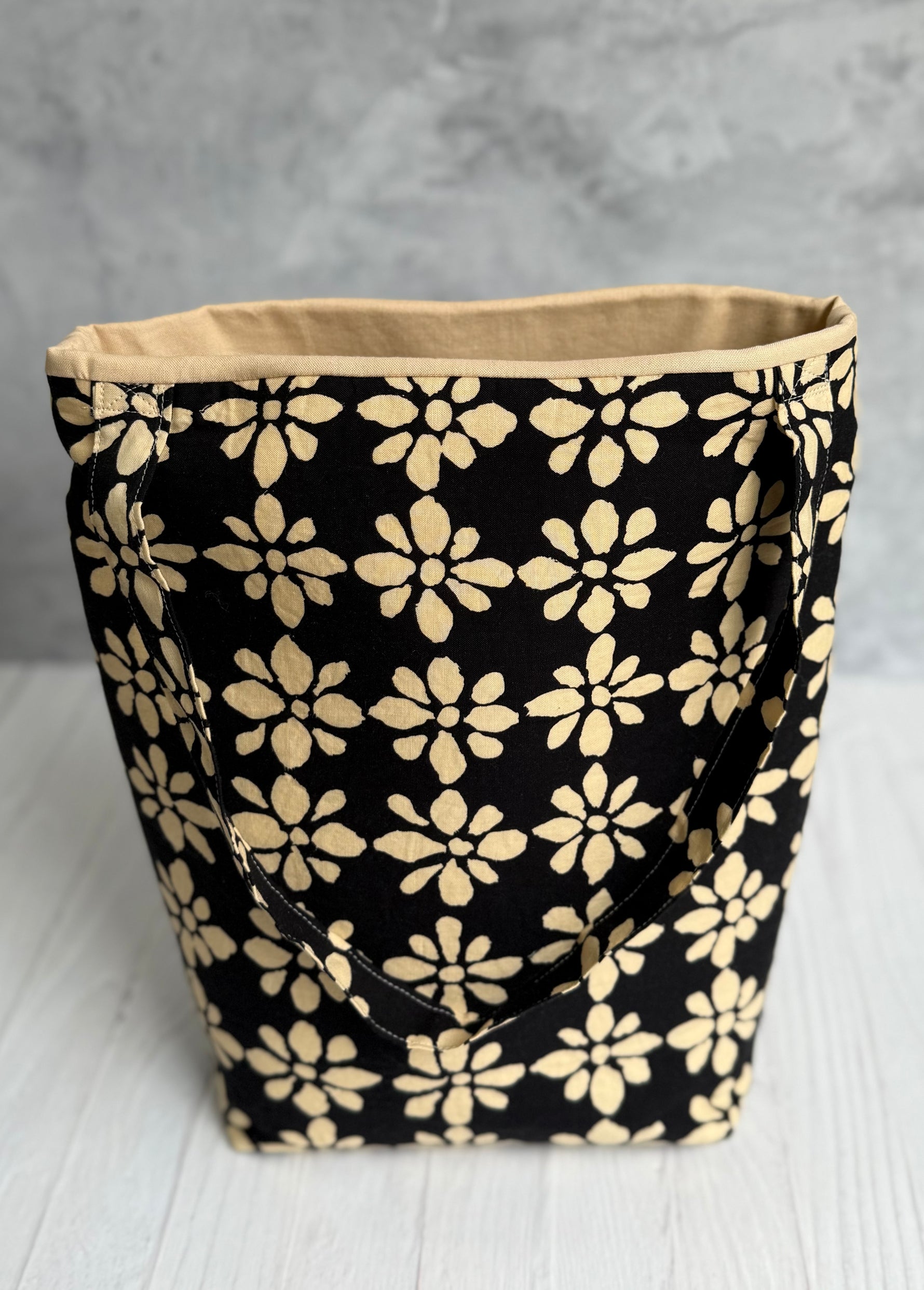 Handmade black and tan shoulder bag upscale tote