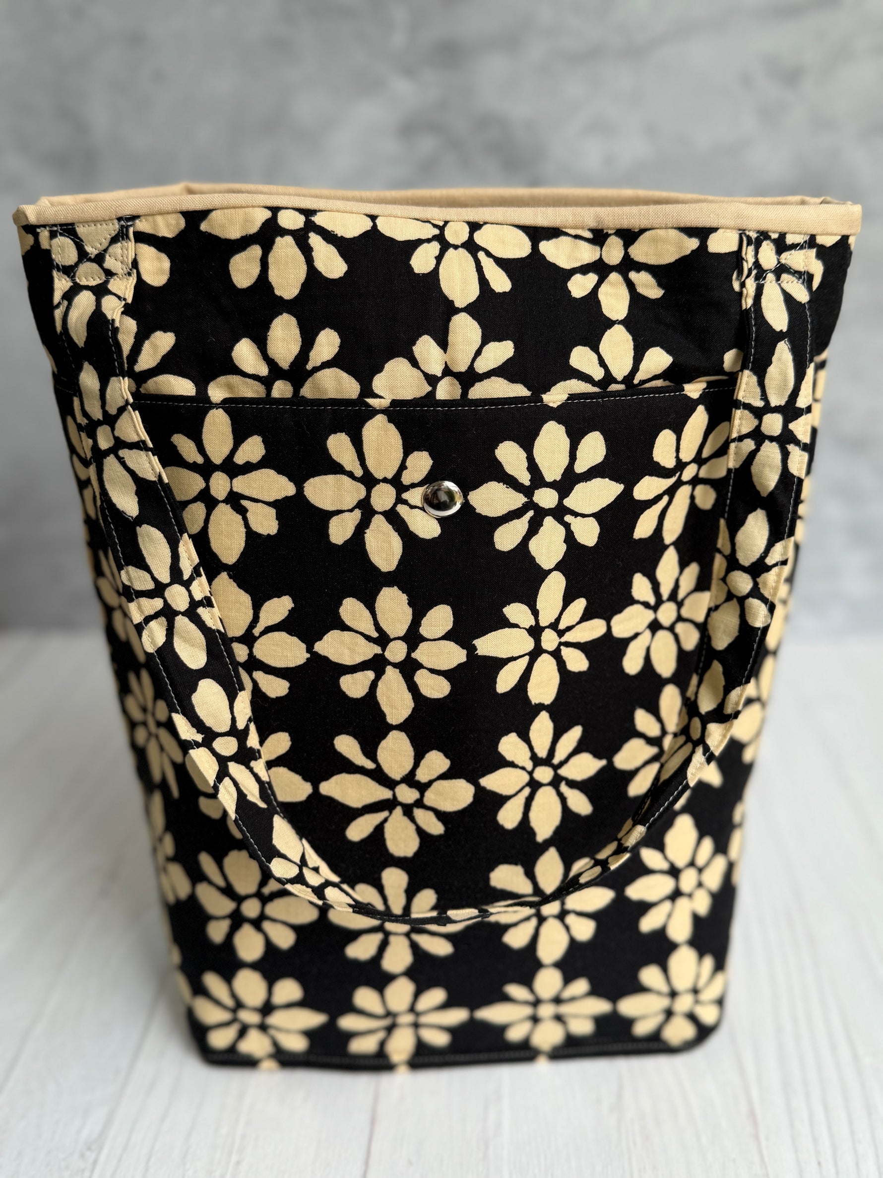 Handmade black and tan shoulder bag upscale tote