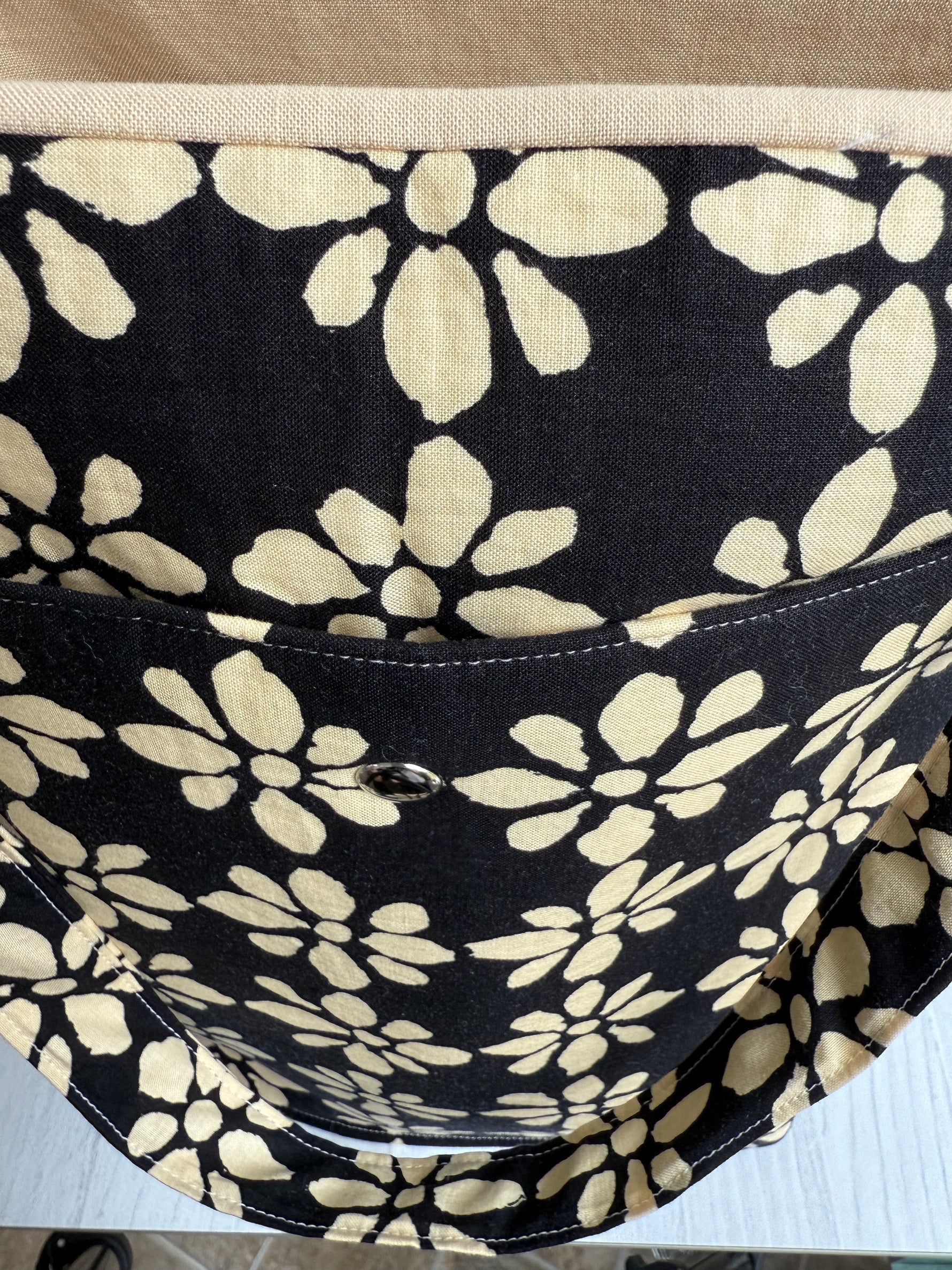 Handmade black and tan shoulder bag upscale tote