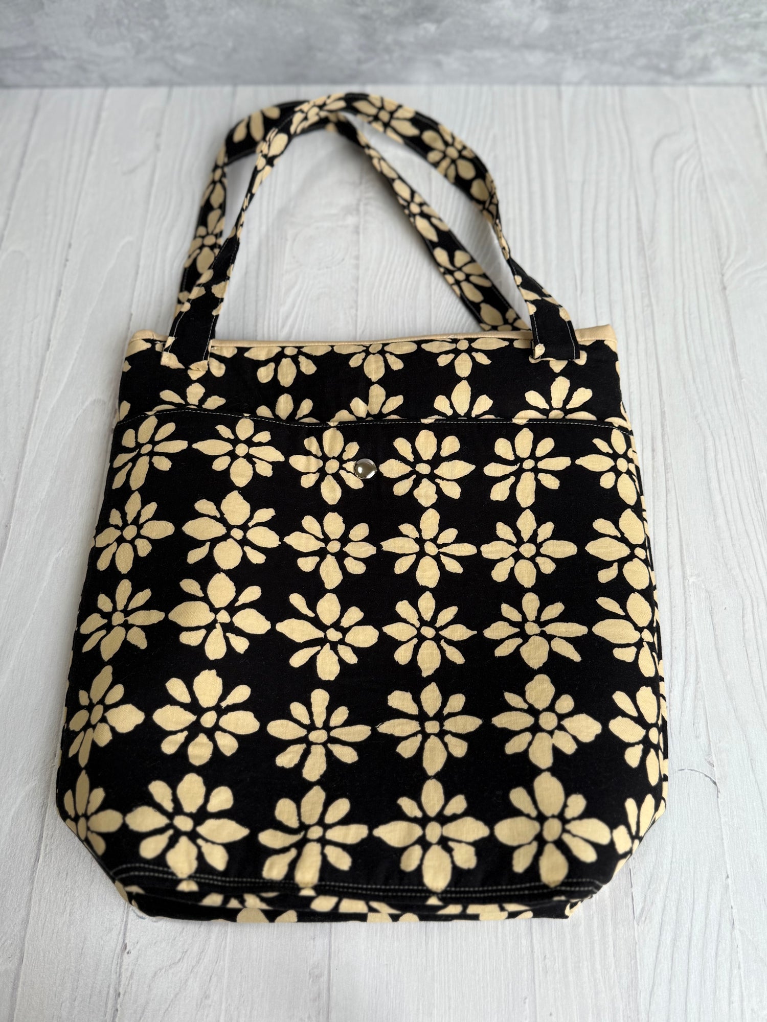 Handmade black and tan shoulder bag upscale tote