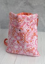 Handmade pink orange floral tote bag detail